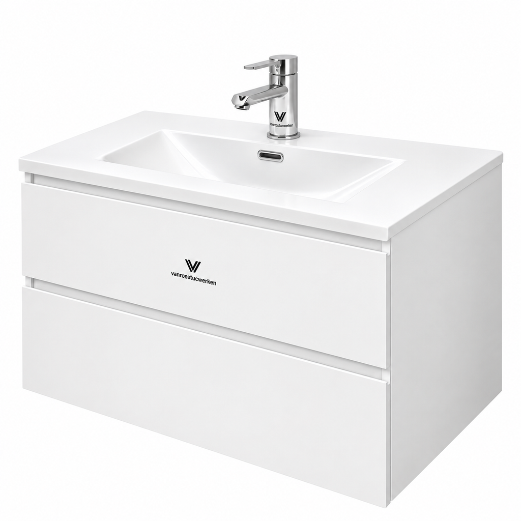 vanrosstucwerken Modern Wall-Mounted Bathroom Vanity with Sink